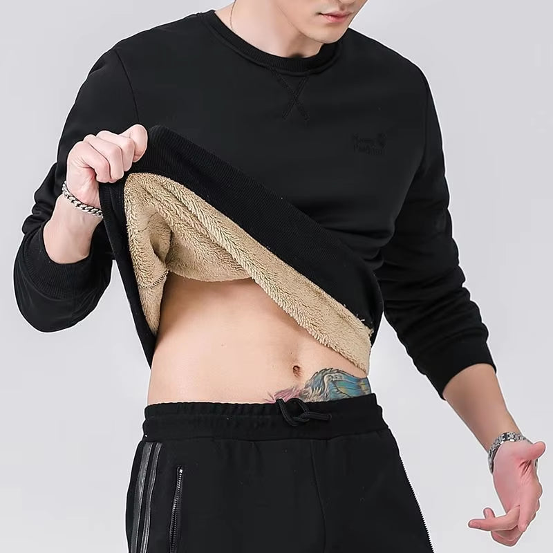 Winter Sweatshirt Men Long Sleeves Men Fleece Lined Warm Sweatshirt Pure Color Quarter Zip Sweatshirt Thicken plus Size L-7XL